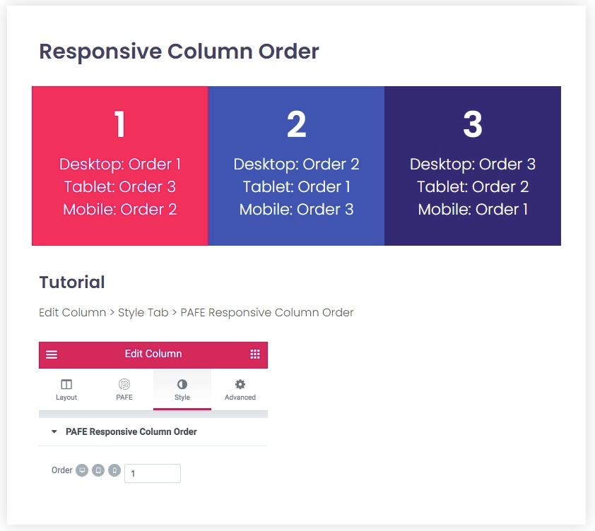 Responsive Column Order - PAFE