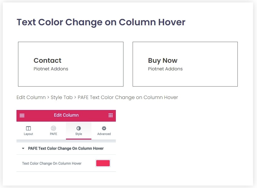 Text Color Change on Column Hover - PAFE