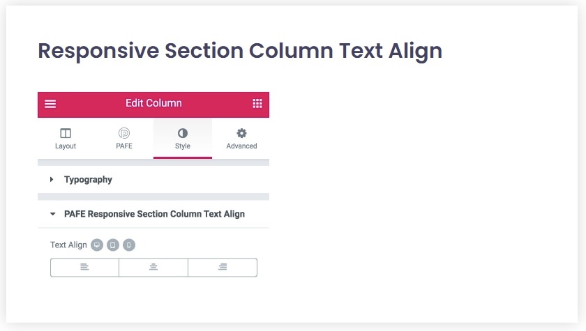 Responsive Section Column Text Align - PAFE