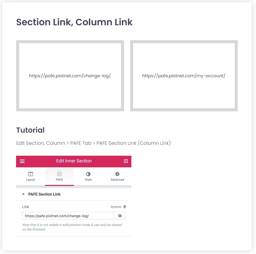 Section Link, Column Link - PAFE